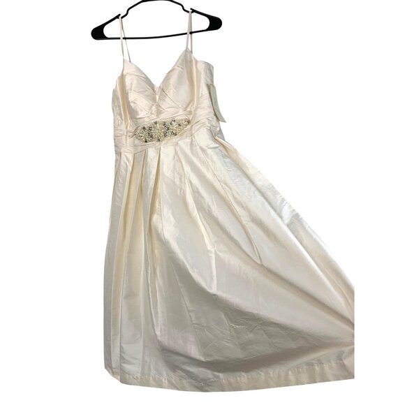 Eliza J Off-White Silk Formal Dress Beaded Waist Size 12 NWT 8684 $180 Lined - Picture 9 of 13